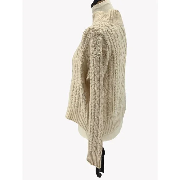 Frame Wool & Cashmere Cable Knit Crop Sweater in Ivory - Size XS - Picture 4 of 7